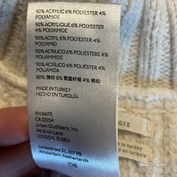 Anthropologie Off White Mock Neck Buttoned Poncho with Fringes. - Picture 9 of 9